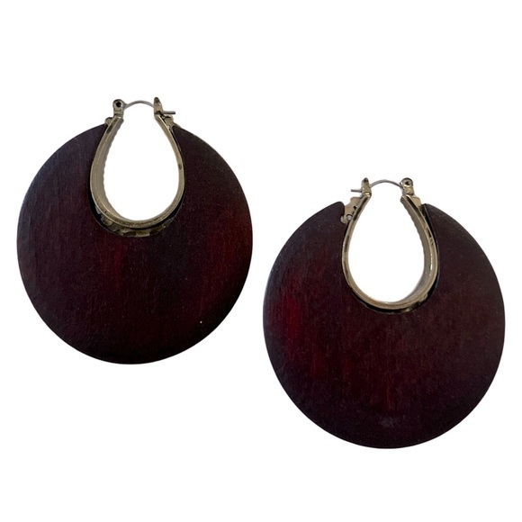 Elegant Wooden Brown Hoop Earrings - Picture 3 of 5